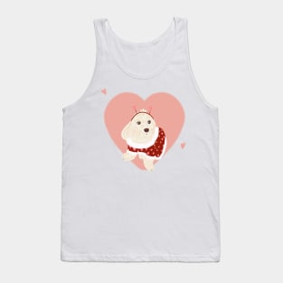 Maltipoo Puppy wearing Valentines Heart Sweater Tank Top